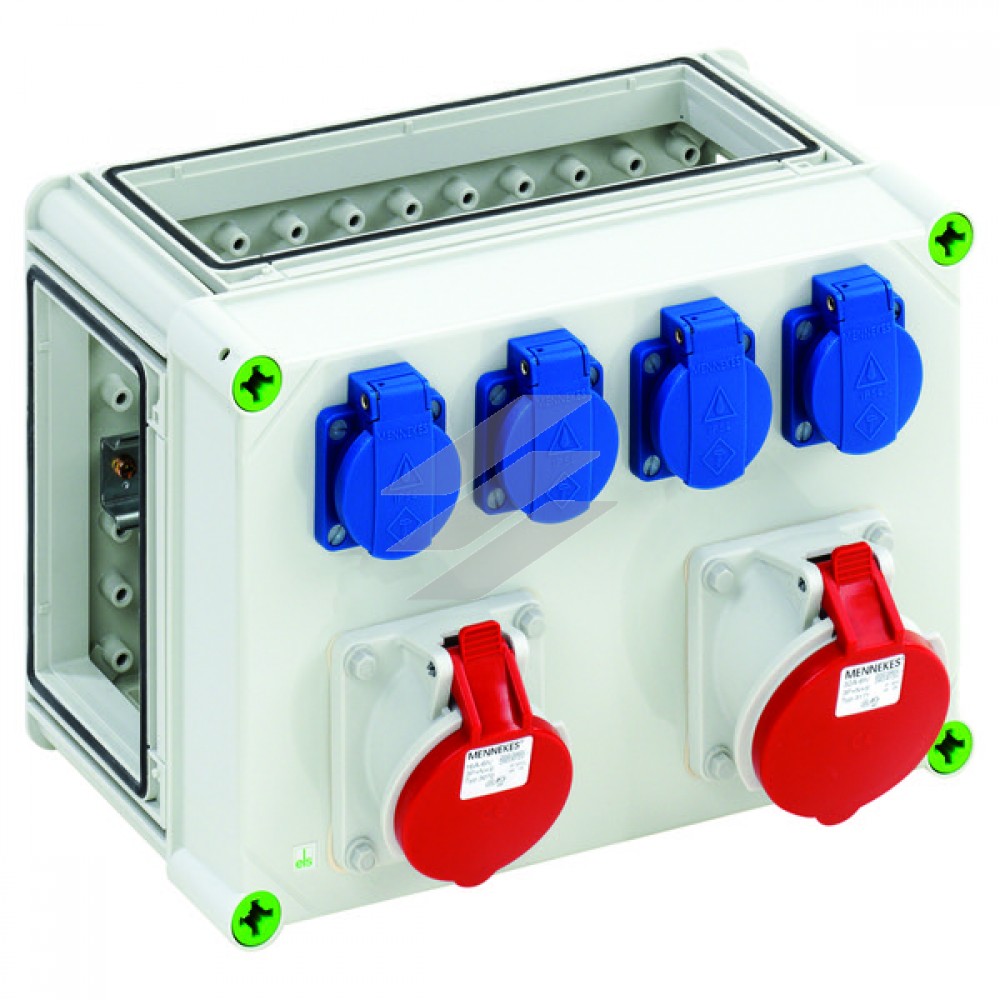 Корпус GTV 492, з комбінацією розеток 4х Schuko, 1хСЕЕ 5х16A, 1хСЕЕ 5х32A, IP65, (320х220х179мм), полікарбонат, IP65, Spelsberg